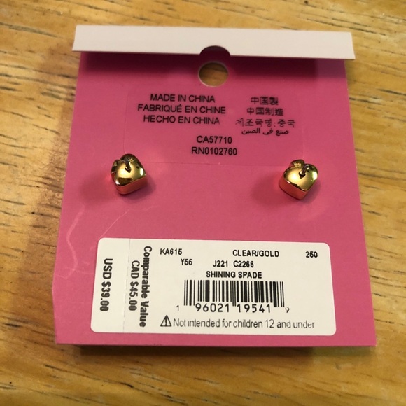 Kate Spade Gold Plated Shining Spade Stud Earrings Cubic Zirconia Accents NWT - Picture 11 of 11